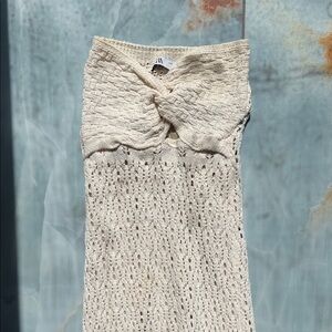 Zara Cream Crochet Knit Strapless Dress